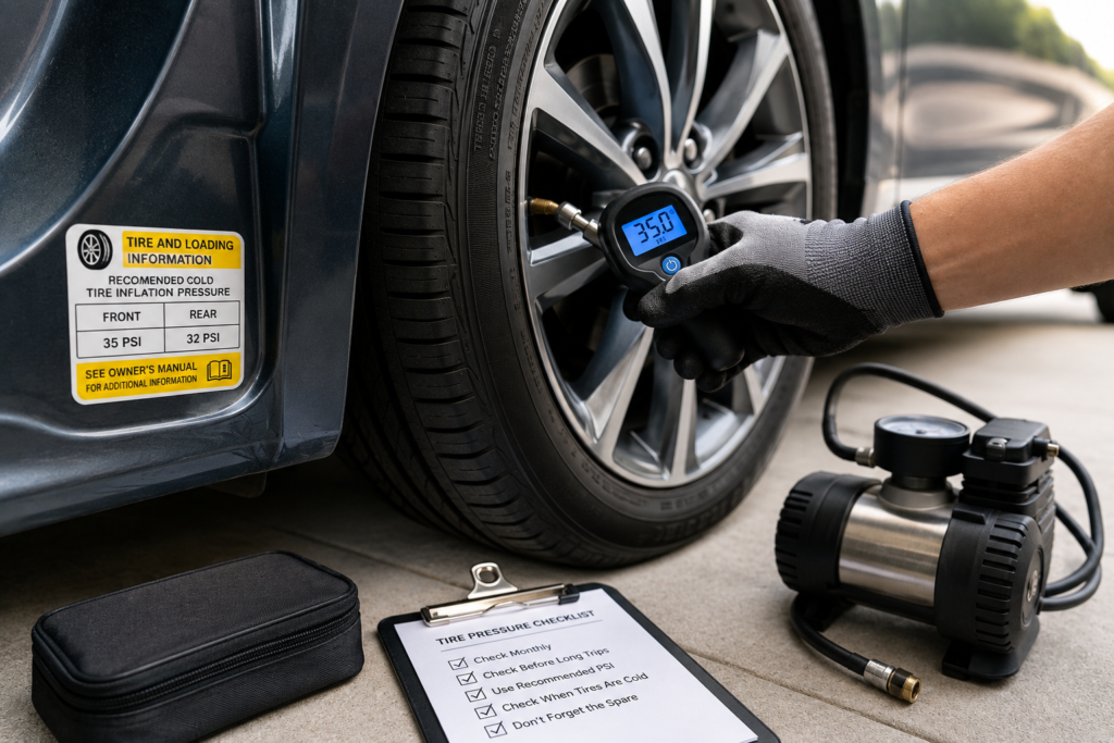 How to check tire pressure correctly using a tire pressure gauge
