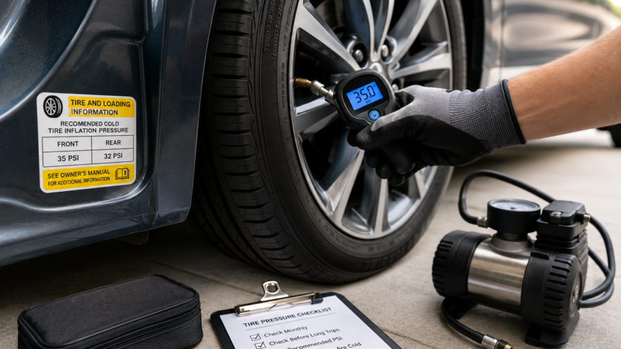 How to check tire pressure correctly using a tire pressure gauge